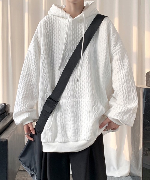【セール】【FVLMEN】cable knitting pattern emboss pullover hoodie/ケーブルニット柄 エンボス プルオーバー フーディー（パーカー）｜FVLMEN（フルメン）