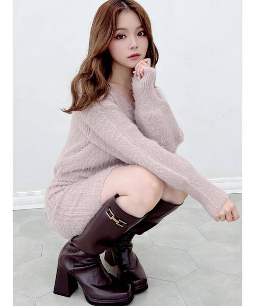 RESEXXY（リゼクシー）の「シャギーミニニットワンピース（ワンピース・レディース・ホワイト/ブラック/ベージュ/ピンク・FREE）」の4枚目の写真