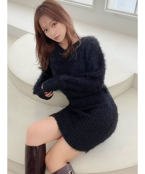 RESEXXY（リゼクシー）の「シャギーミニニットワンピース（ワンピース・レディース・ホワイト/ブラック/ベージュ/ピンク・FREE）」の8枚目の写真