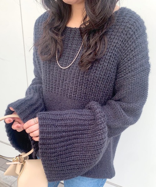 SHENERY（シーナリー）の「ローゲージ畦切替プルオーバー（ニット/セーター・レディース・ネイビー/アイボリー・FREE）」の2枚目の写真