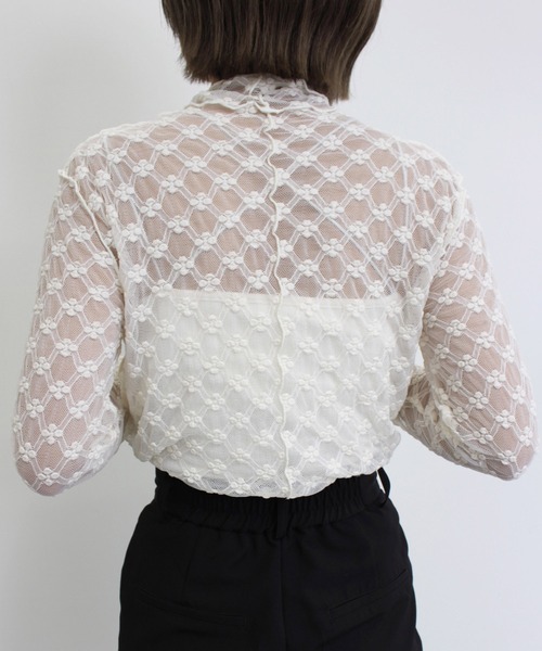 MLI'A（エムリア）の「チュールシアー長袖トップス（Tシャツ/カットソー・レディース・オフホワイト/ホワイト系5/ブラック系5/ブラック/ブラウン/グレー系7・M）」の13枚目の写真