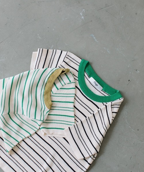 Flugge（フラッジー）の「crew neck border knit/クルーネックボーダーニット（ニット/セーター・レディース・グリーン/ブラック×グリーン・FREE）」の6枚目の写真