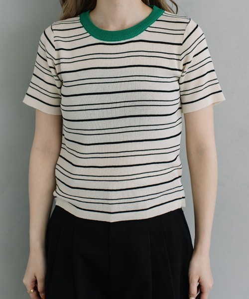 Flugge（フラッジー）の「crew neck border knit/クルーネックボーダーニット（ニット/セーター・レディース・グリーン/ブラック×グリーン・FREE）」の13枚目の写真