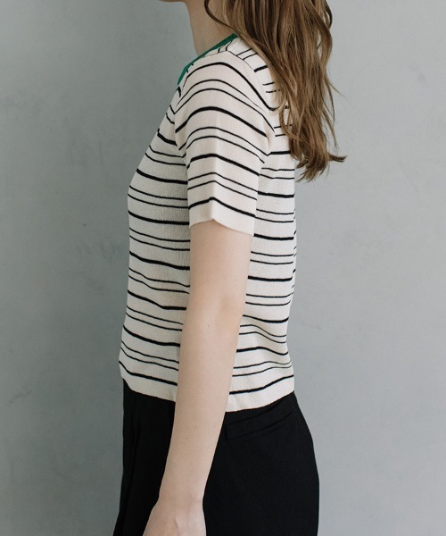 Flugge（フラッジー）の「crew neck border knit/クルーネックボーダーニット（ニット/セーター・レディース・グリーン/ブラック×グリーン・FREE）」の12枚目の写真