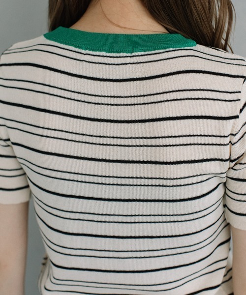 Flugge（フラッジー）の「crew neck border knit/クルーネックボーダーニット（ニット/セーター・レディース・グリーン/ブラック×グリーン・FREE）」の8枚目の写真
