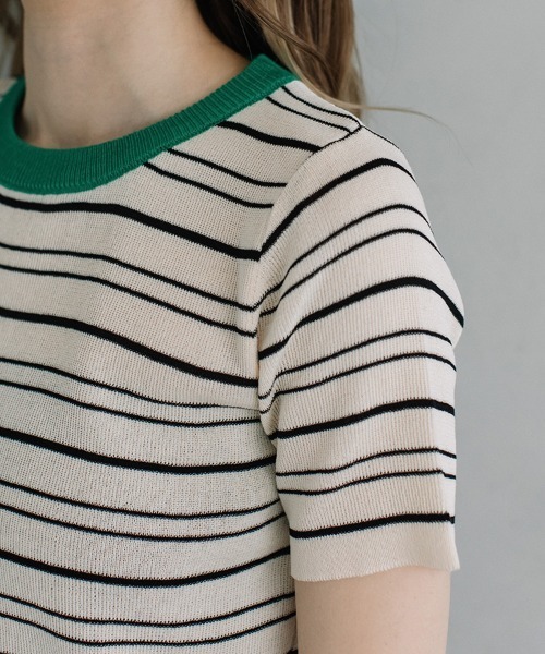 Flugge（フラッジー）の「crew neck border knit/クルーネックボーダーニット（ニット/セーター・レディース・グリーン/ブラック×グリーン・FREE）」の9枚目の写真