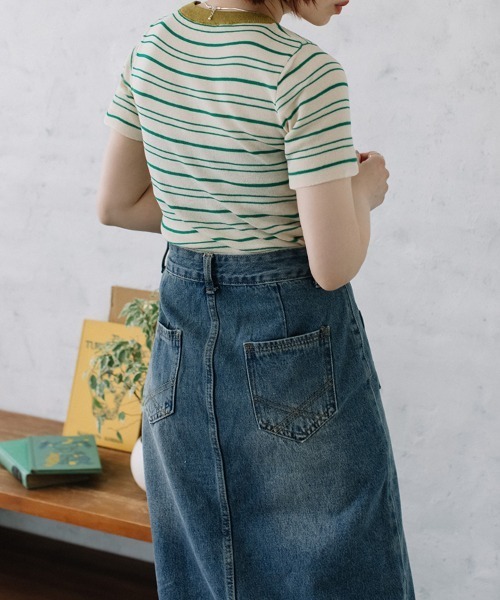 Flugge（フラッジー）の「crew neck border knit/クルーネックボーダーニット（ニット/セーター・レディース・グリーン/ブラック×グリーン・FREE）」の14枚目の写真