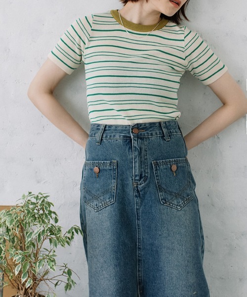 Flugge（フラッジー）の「crew neck border knit/クルーネックボーダーニット（ニット/セーター・レディース・グリーン/ブラック×グリーン・FREE）」の16枚目の写真