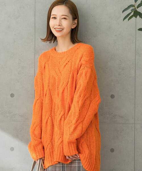 【超人気デザイン】カラー☆ビッグケーブル ドッキング ニット ウール 1.jpg