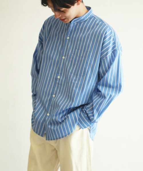 WESTSEA(ウエストシー)の「オーバーサイズバンドカラーシャツ(シャツ/ブラウス・メンズ・ベージュ/ネイビー/ブラック/ホワイト/ネイビー×ホワイト/ブルー/グリーン/ホワイト×ブラック・M/L)」の1枚目の写真
