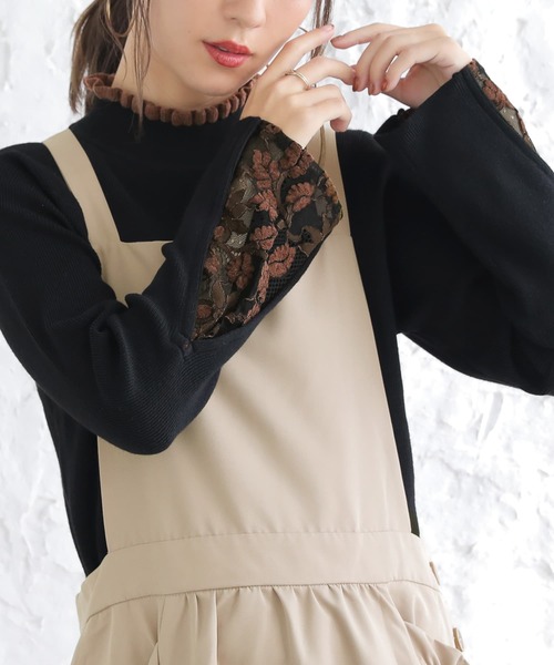 n'OrLABEL（ノアールレーベル）の「『袖レース配色リブニット』（ニット/セーター・レディース・ブラック/オフホワイト/チャコールグレー・1/2）」の3枚目の写真