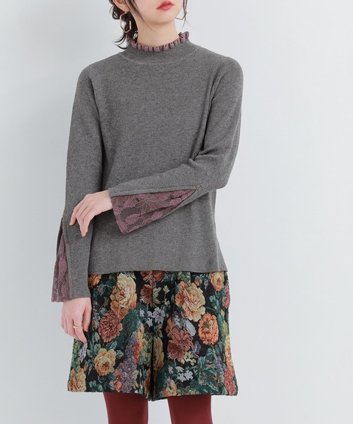 n'OrLABEL（ノアールレーベル）の「『袖レース配色リブニット』（ニット/セーター・レディース・ブラック/オフホワイト/チャコールグレー・1/2）」の21枚目の写真