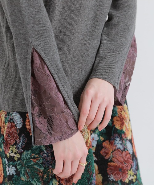 n'OrLABEL（ノアールレーベル）の「『袖レース配色リブニット』（ニット/セーター・レディース・ブラック/オフホワイト/チャコールグレー・1/2）」の18枚目の写真