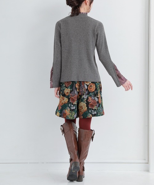 n'OrLABEL（ノアールレーベル）の「『袖レース配色リブニット』（ニット/セーター・レディース・ブラック/オフホワイト/チャコールグレー・1/2）」の8枚目の写真