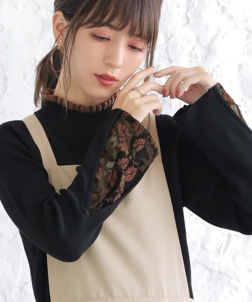 n'OrLABEL（ノアールレーベル）の「『袖レース配色リブニット』（ニット/セーター・レディース・ブラック/オフホワイト/チャコールグレー・1/2）」の12枚目の写真