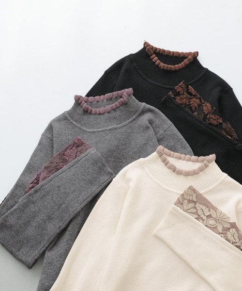 n'OrLABEL（ノアールレーベル）の「『袖レース配色リブニット』（ニット/セーター・レディース・ブラック/オフホワイト/チャコールグレー・1/2）」の9枚目の写真