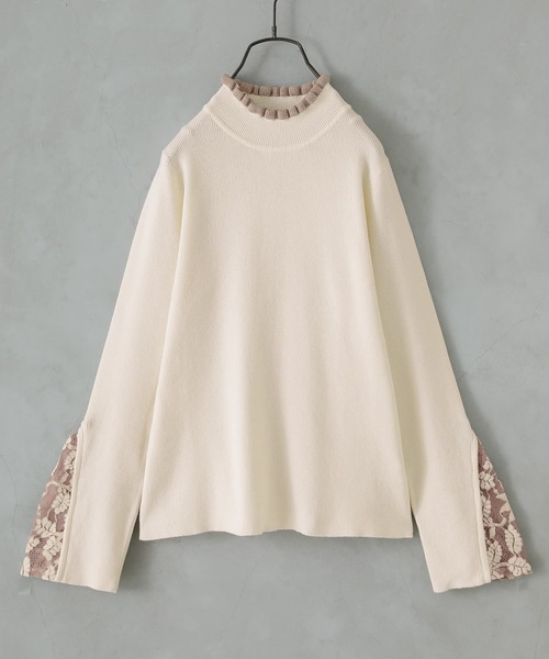 n'OrLABEL（ノアールレーベル）の「『袖レース配色リブニット』（ニット/セーター・レディース・ブラック/オフホワイト/チャコールグレー・1/2）」の6枚目の写真