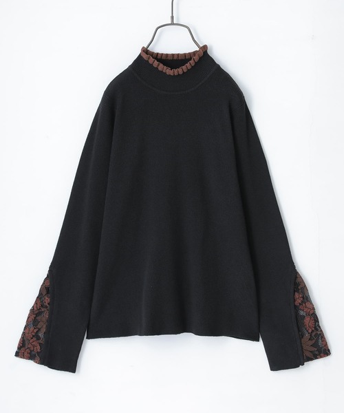 n'OrLABEL（ノアールレーベル）の「『袖レース配色リブニット』（ニット/セーター・レディース・ブラック/オフホワイト/チャコールグレー・1/2）」の10枚目の写真