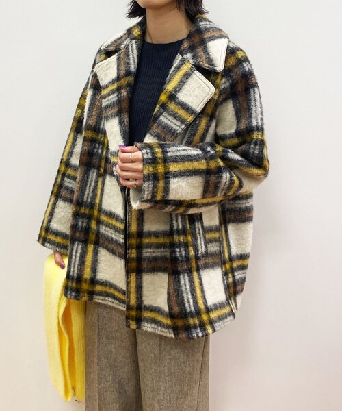 定価3万円 オペークドットクリップ マペル ウール チェック Pコート 緑 M OPAQUE.CLIP（オペークドットクリップ）の「◇【Mapel／マペル】ウール