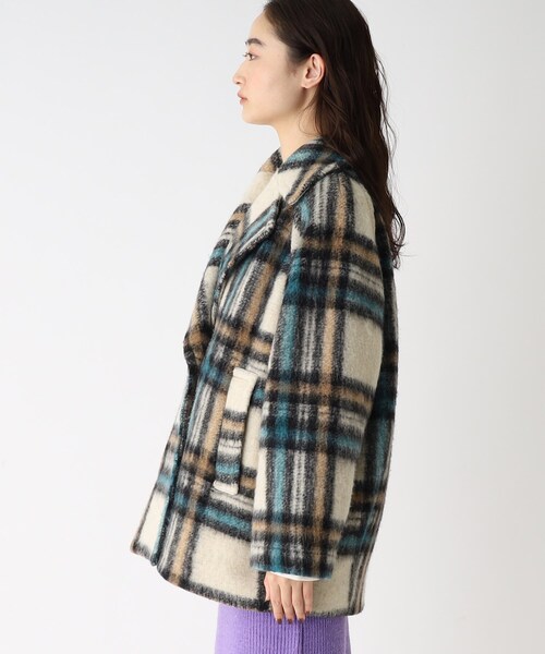 定価3万円 オペークドットクリップ マペル ウール チェック Pコート 緑 M OPAQUE.CLIP（オペークドットクリップ）の「◇【Mapel／マペル】ウール