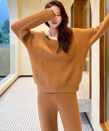 OSYAREVO(オシャレボ)のバイカラー ニットルームウェア 上下セット(ルームウェア/パジャマ)