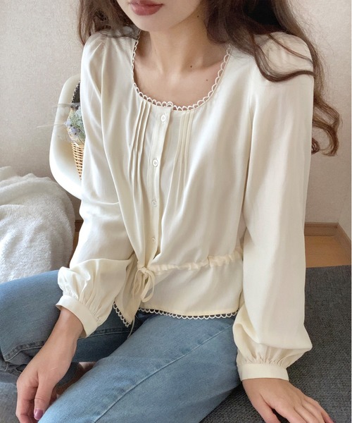 LAUIR（ラウアー）の「ウエストギャザーブラウス（シャツ/ブラウス・レディース・ネイビー/アイボリー/ブラック・MEDIUM/LARGE）」の5枚目の写真