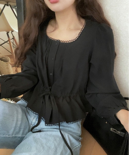 LAUIR（ラウアー）の「ウエストギャザーブラウス（シャツ/ブラウス・レディース・ネイビー/アイボリー/ブラック・MEDIUM/LARGE）」の9枚目の写真