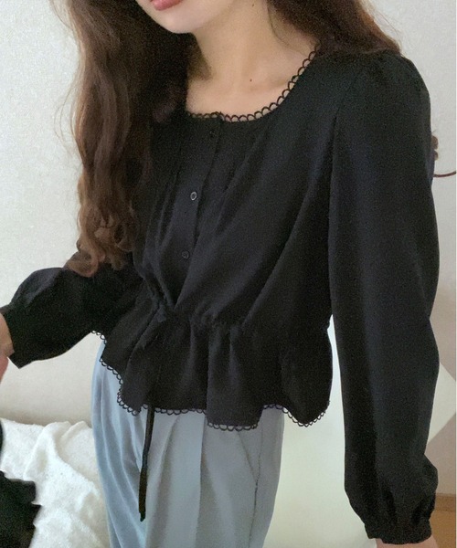 LAUIR（ラウアー）の「ウエストギャザーブラウス（シャツ/ブラウス・レディース・ネイビー/アイボリー/ブラック・MEDIUM/LARGE）」の10枚目の写真