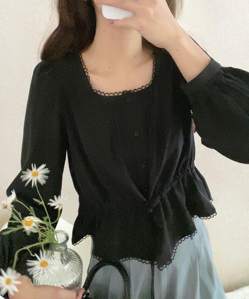 LAUIR（ラウアー）の「ウエストギャザーブラウス（シャツ/ブラウス・レディース・ネイビー/アイボリー/ブラック・MEDIUM/LARGE）」の11枚目の写真