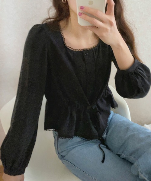 LAUIR（ラウアー）の「ウエストギャザーブラウス（シャツ/ブラウス・レディース・ネイビー/アイボリー/ブラック・MEDIUM/LARGE）」の12枚目の写真