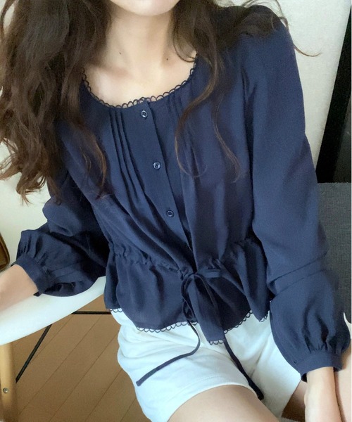 LAUIR（ラウアー）の「ウエストギャザーブラウス（シャツ/ブラウス・レディース・ネイビー/アイボリー/ブラック・MEDIUM/LARGE）」の15枚目の写真