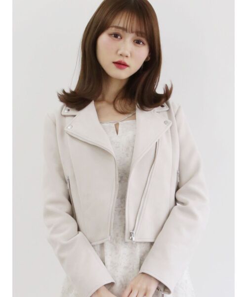 MERCURYDUO（マーキュリーデュオ）の「フェイクスエードコンパクトライダースジャケット（ライダースジャケット・レディース・ベビーピンク/ベージュ・FREE）」の3枚目の写真