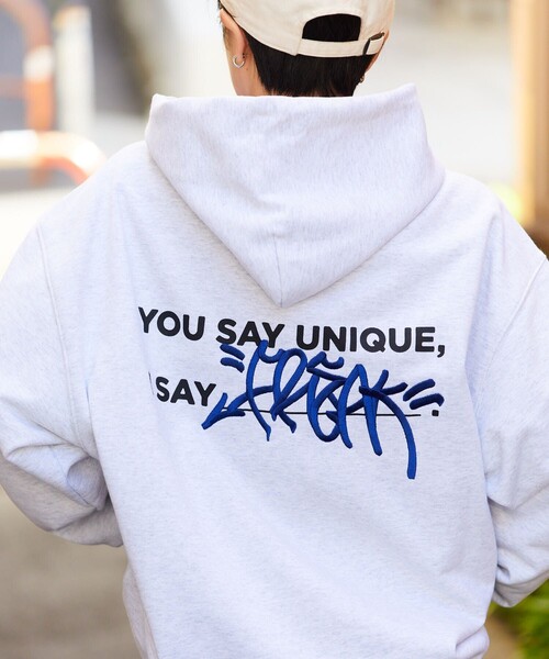 【セール】スローアップ グラフィティプリント プルオーバーパーカー/タギング/バックプリント/裏毛/ビッグシルエット（パーカー）｜FREAK