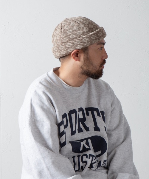 RACAL(ラカル)の「Argyle Check Roll Knit Cap / アーガイルチェックロールニットキャップ(ニットキャップ/ビーニー・メンズ・ブラック/グリーン/パープル/ベージュ・FREE)」の2枚目の写真