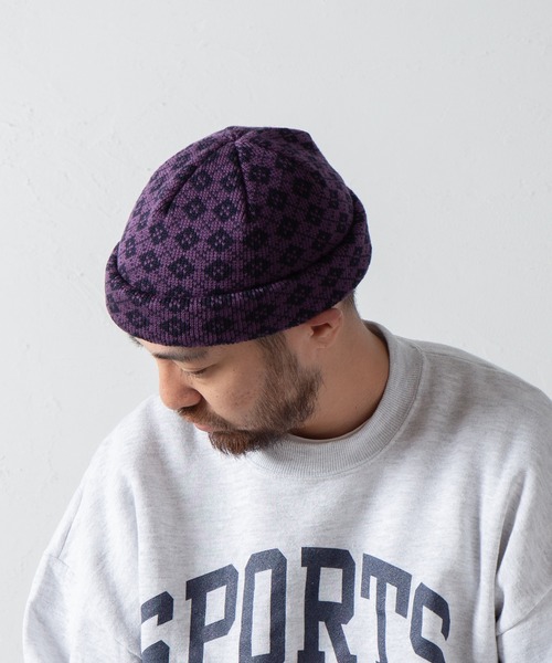 RACAL(ラカル)の「Argyle Check Roll Knit Cap / アーガイルチェックロールニットキャップ(ニットキャップ/ビーニー・メンズ・ブラック/グリーン/パープル/ベージュ・FREE)」の4枚目の写真