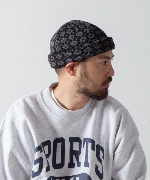 RACAL(ラカル)の「Argyle Check Roll Knit Cap / アーガイルチェックロールニットキャップ(ニットキャップ/ビーニー・メンズ・ブラック/グリーン/パープル/ベージュ・FREE)」の1枚目の写真