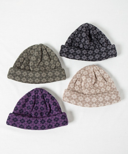 RACAL(ラカル)の「Argyle Check Roll Knit Cap / アーガイルチェックロールニットキャップ(ニットキャップ/ビーニー・メンズ・ブラック/グリーン/パープル/ベージュ・FREE)」の12枚目の写真