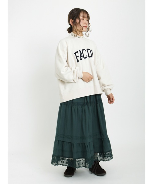 Samansa Mos2（サマンサ モスモス）の「コーデュロイパッチワークロゴ裏起毛スウェット（Tシャツ/カットソー・レディース・ネイビー/ミント/モカ/キナリ・ﾌﾘ-）」の8枚目の写真