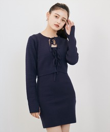 リボンカーディガン&ミニ丈ワンピースセット