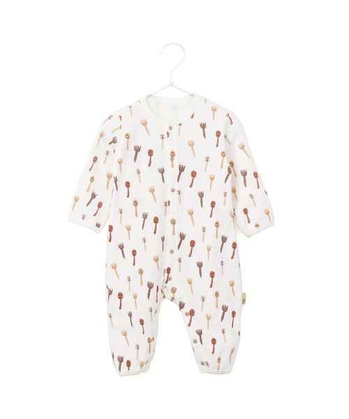 MAKE YOUR DAY(メイクユアデイ)の「カトラリー総柄前開きカバーオール(ロンパース・キッズ・レインボー/ブラウン・70/80)」の1枚目の写真