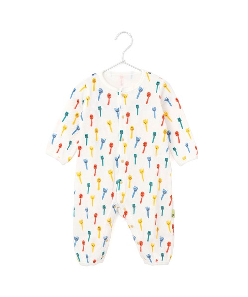 MAKE YOUR DAY(メイクユアデイ)の「カトラリー総柄前開きカバーオール(ロンパース・キッズ・レインボー/ブラウン・70/80)」の2枚目の写真