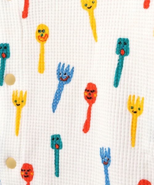 MAKE YOUR DAY(メイクユアデイ)の「カトラリー総柄前開きカバーオール(ロンパース・キッズ・レインボー/ブラウン・70/80)」の8枚目の写真