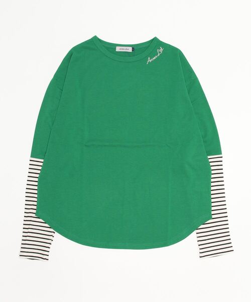 AVIREX（アヴィレックス）の「≪WEB&DEPOT限定≫SLEEVE BORDER COMBI L/S T-SHIRT/ スリーブボーダーコンビTシャツ（Tシャツ/カットソー・レディース・グリーン/グレー・F）」の13枚目の写真