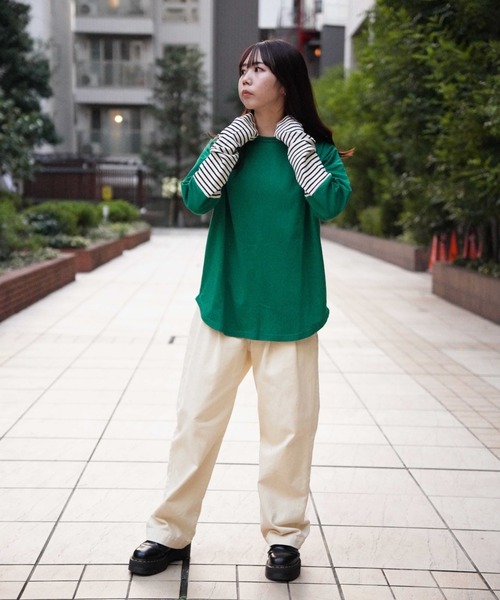 AVIREX（アヴィレックス）の「≪WEB&DEPOT限定≫SLEEVE BORDER COMBI L/S T-SHIRT/ スリーブボーダーコンビTシャツ（Tシャツ/カットソー・レディース・グリーン/グレー・F）」の10枚目の写真