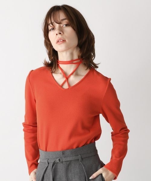 JEANASIS（ジーナシス）の「サーマルネックストリングTEE/189191（Tシャツ/カットソー・レディース・オレンジ/ブラック/ホワイト・FREE）」の8枚目の写真