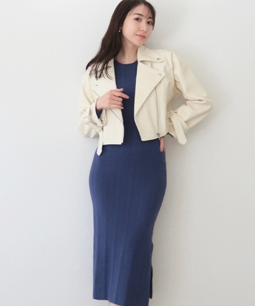 AMBIENT（アンビエント）の「ｸﾛｯﾌﾟﾄﾞﾗｲﾀﾞｰｽｼﾞｬｹｯﾄ（ライダースジャケット・レディース・アイボリー/ブラック/グレイッシュベージュ・FREE）」の14枚目の写真