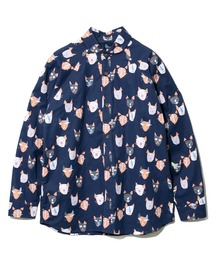 ラミーコットン総柄プリントショールカラーシャツ