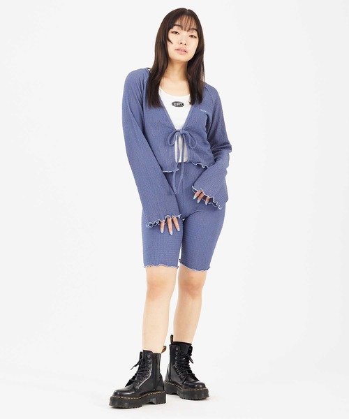 X-girl（エックスガール）の「SHIRRED CREPE CARDIGAN