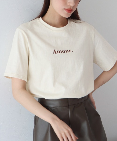 BLUEEAST(ブルーイースト)の「Amour.ロゴ半袖Tシャツ(Tシャツ/カットソー・レディース・ブラック/ホワイト/ベージュ/カーキ/オレンジ・MEDIUM)」の9枚目の写真