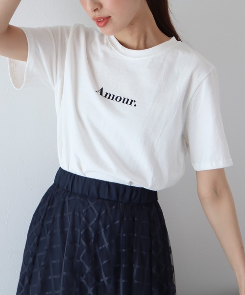 BLUEEAST(ブルーイースト)の「Amour.ロゴ半袖Tシャツ(Tシャツ/カットソー・レディース・ブラック/ホワイト/ベージュ/カーキ/オレンジ・MEDIUM)」の6枚目の写真